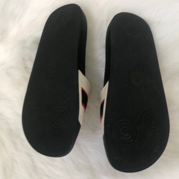 Gucci Unisex Black White Open Toe Flat Slip On Slide Sandals Authentic - Picture 7 of 10